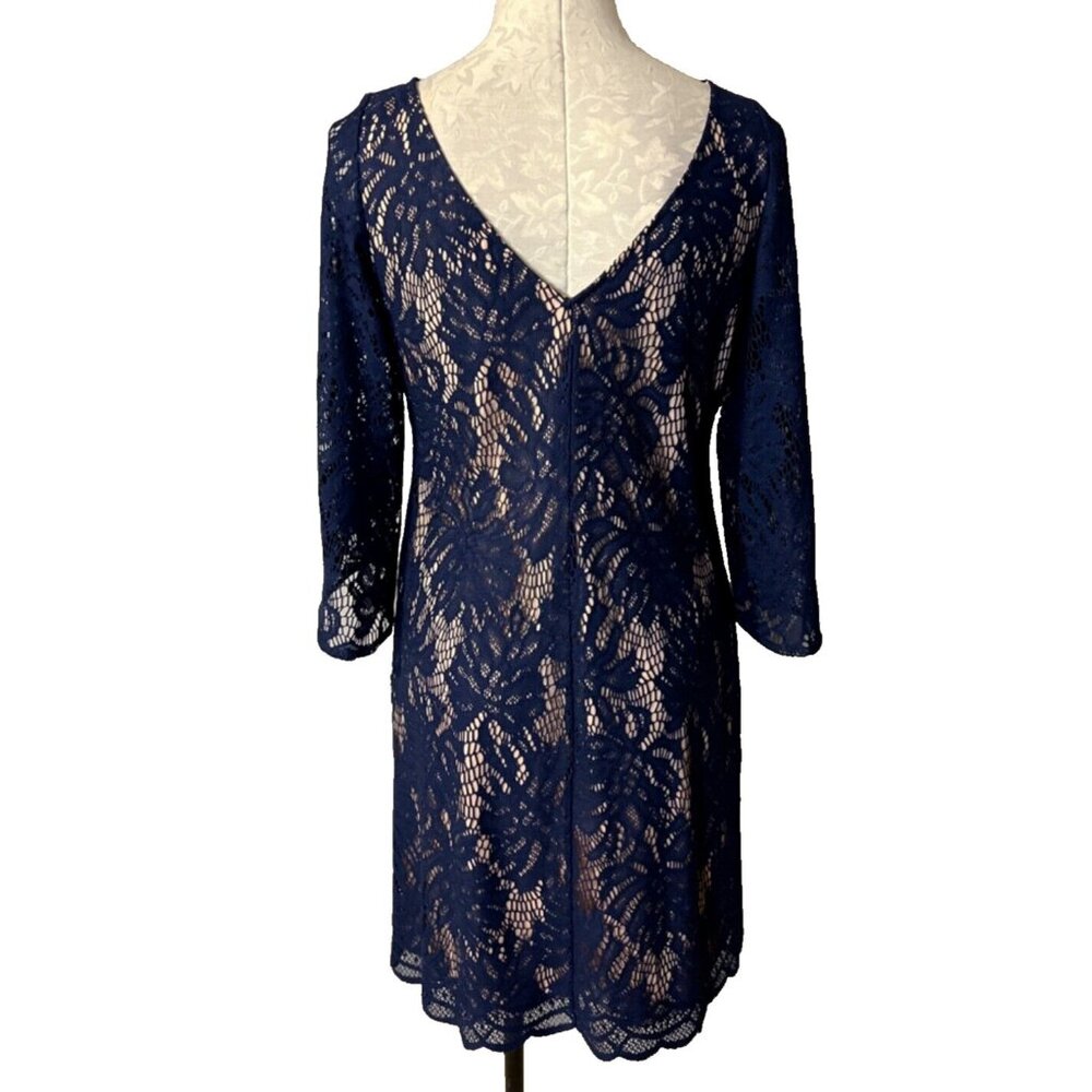 Lilly Pulitzer Dress S Small Blue Stretch 3/4 Sleeve Shift V Back Party Cruise - Picture 3 of 7